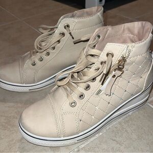 Beige Quilted High-Top Women's Sneakers- 8.5